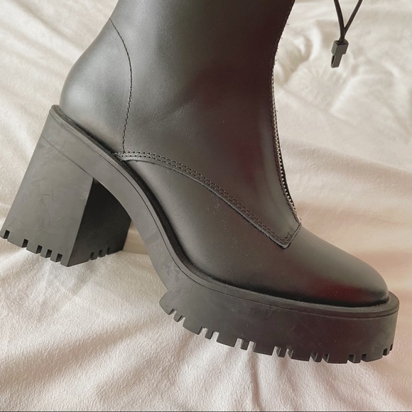 ZARA Zippered Leather Heeled Boots - Picture 8 of 14